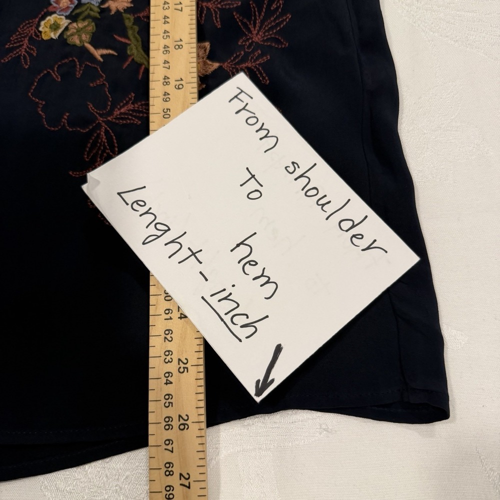 J Jill Size-M Blouse Embroidered Floral Navy Long Sleeve Boho Peasant - Picture 6 of 14